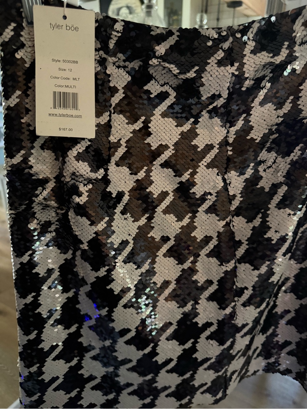 Tyler Boe Sequin Houndstooth Mini Skirt - Black & Silver